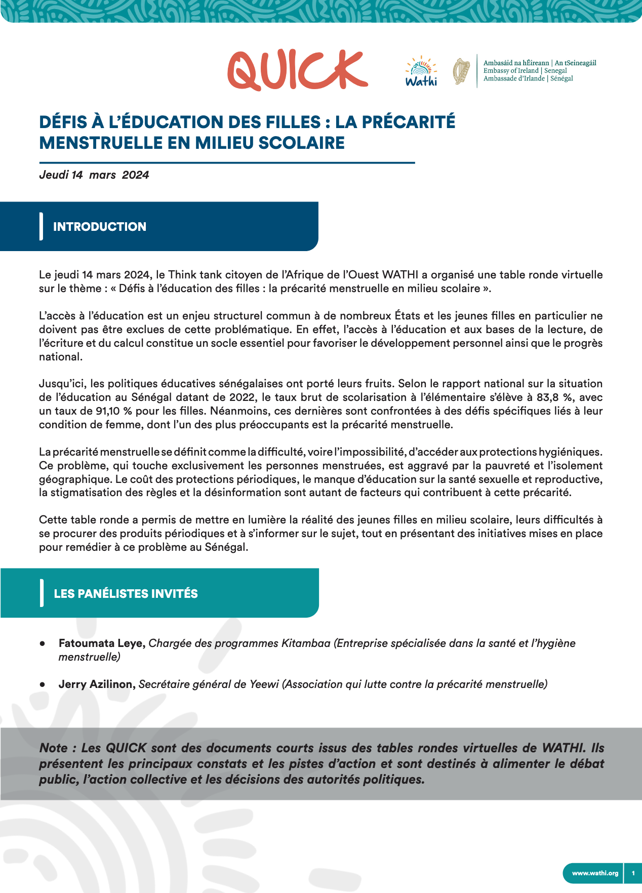 <strong>Défis à l’éducation des filles : la précarité menstruelle en milieu scolaire</strong>