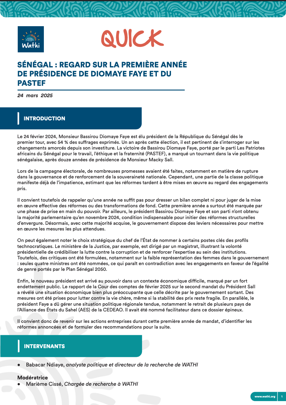 <strong>Sénégal : regard sur la première année de présidence de Diomaye Faye et du Pastef</strong>