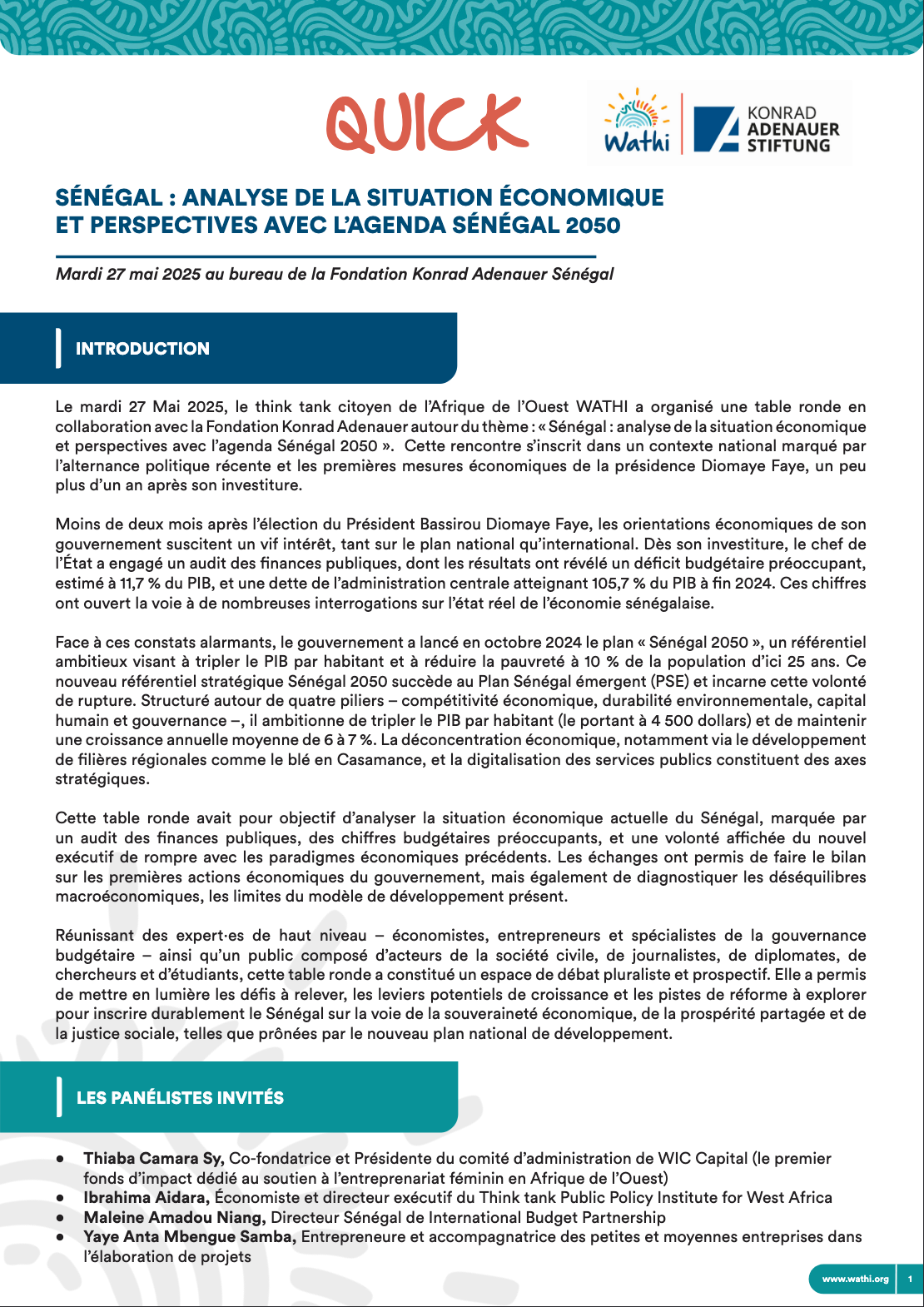 <strong>Sénégal : analyse de la situation économique et perspectives avec l’agenda Sénégal 2050</strong>