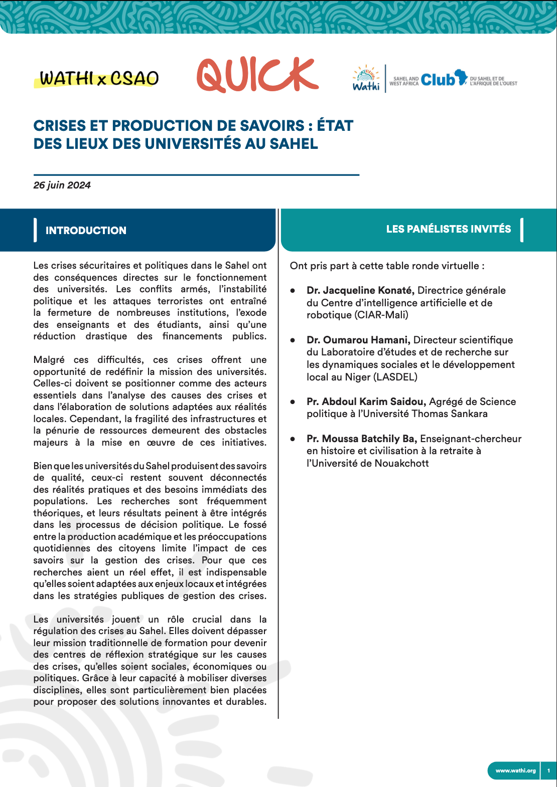 <strong>Crises et production de savoirs : état des lieux des universités au Sahel</strong>