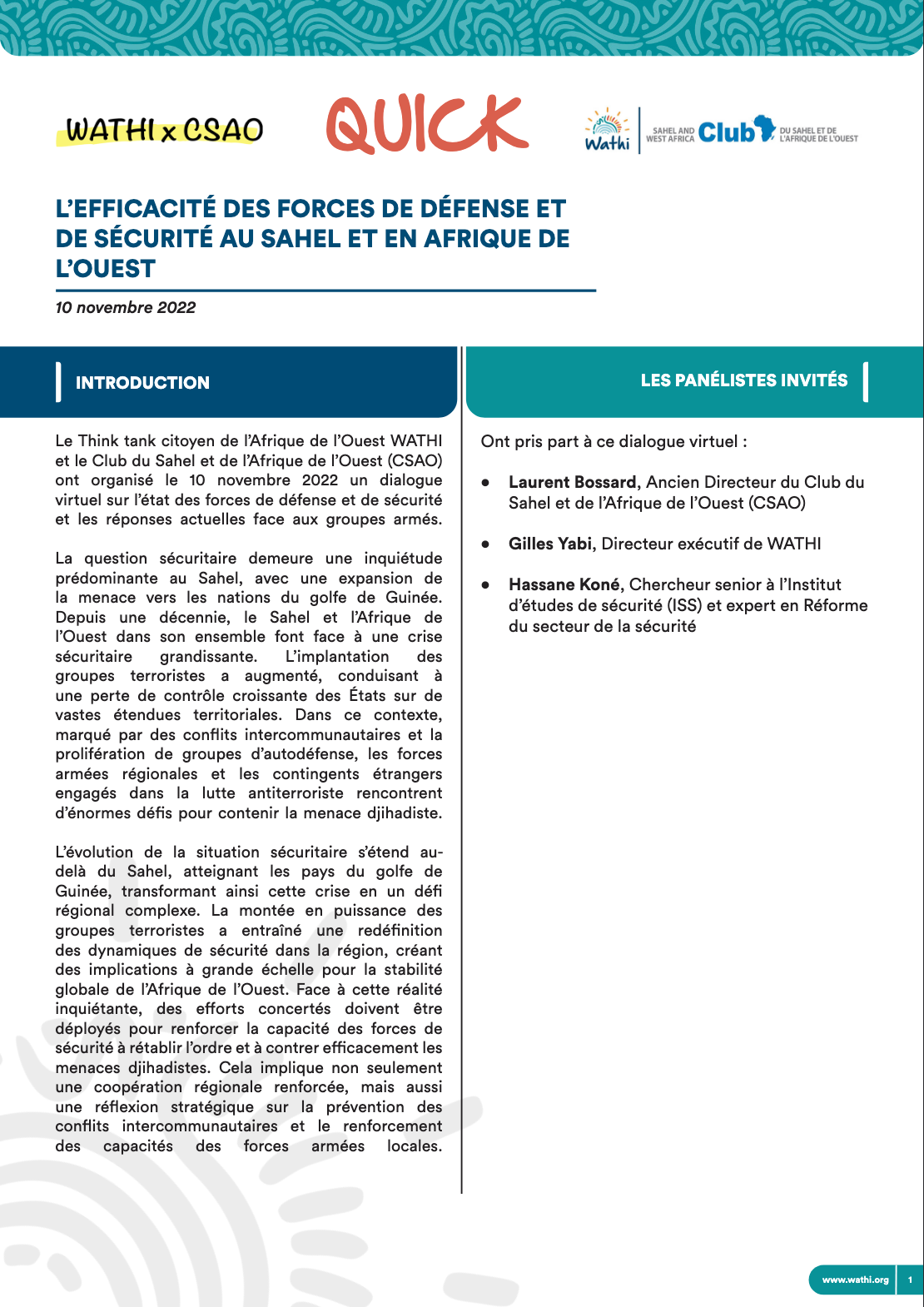 <strong>L’efficacité des forces de défense et de sécurité au Sahel et en Afrique de l’Ouest</strong>