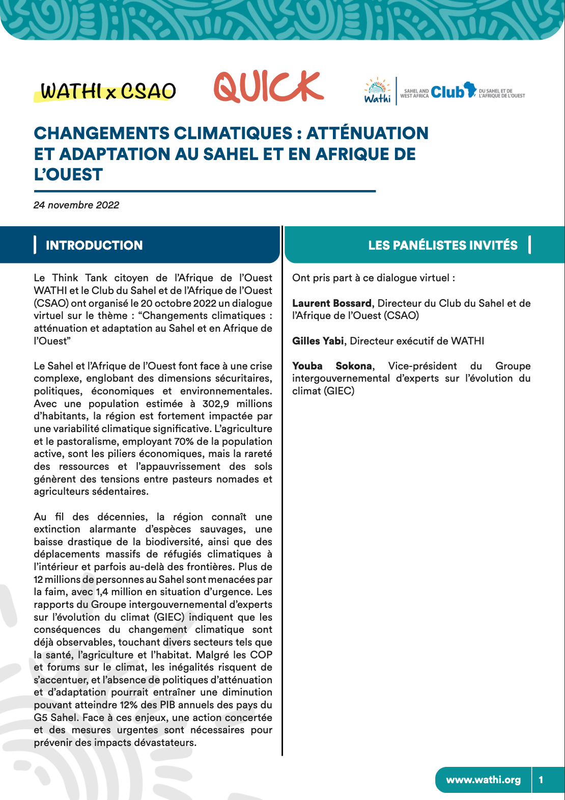 <strong>Changements climatiques : atténuation et adaptation au Sahel et en Afrique de l’Ouest</strong>