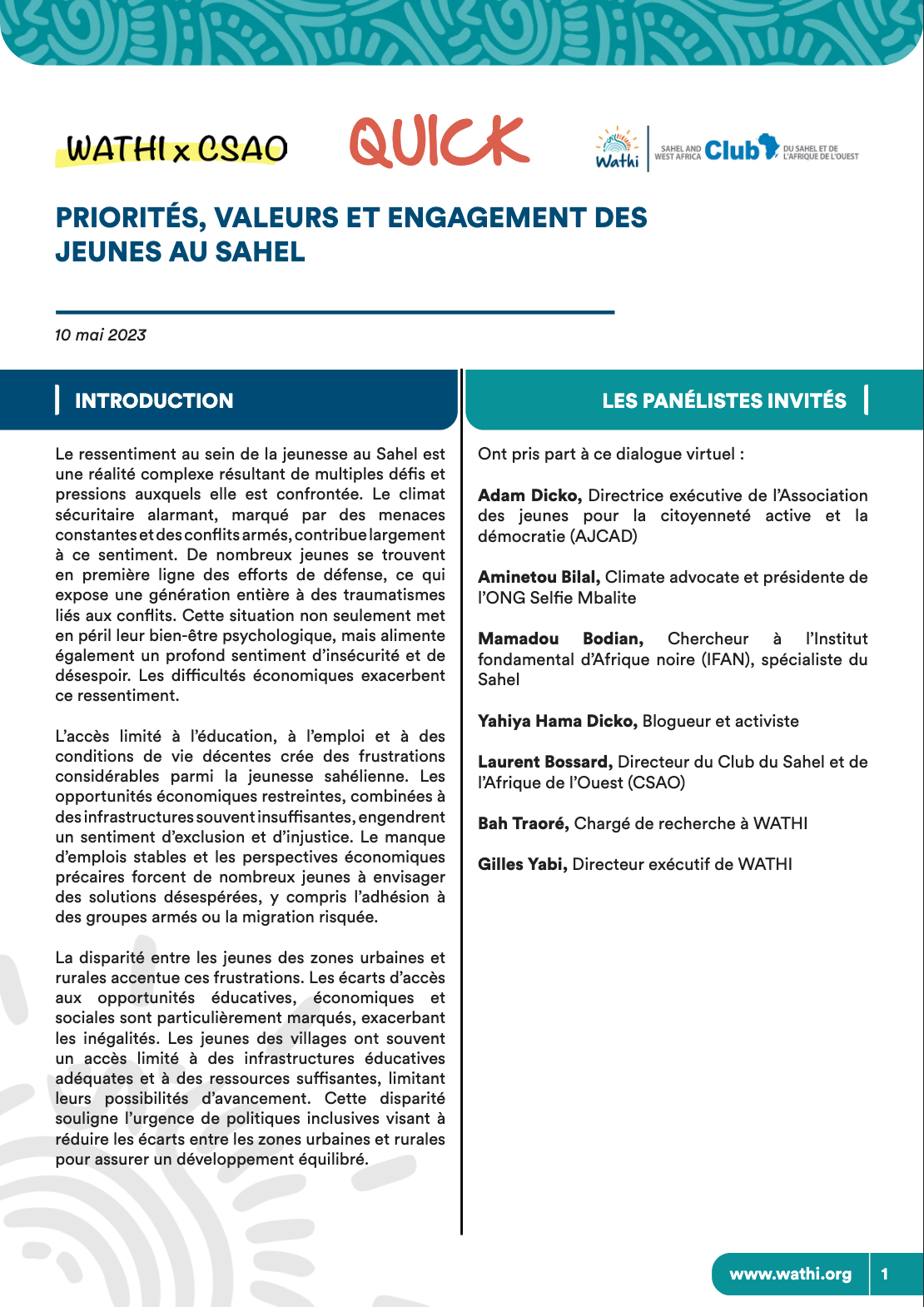 <strong>Priorités, valeurs et engagement des jeunes au Sahel</strong>