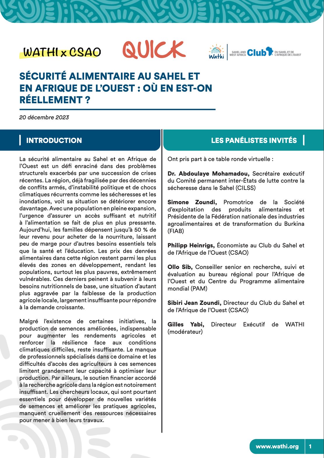 <strong>Sécurité alimentaire au Sahel et en Afrique de l’Ouest : où en est-on réellement ?</strong>