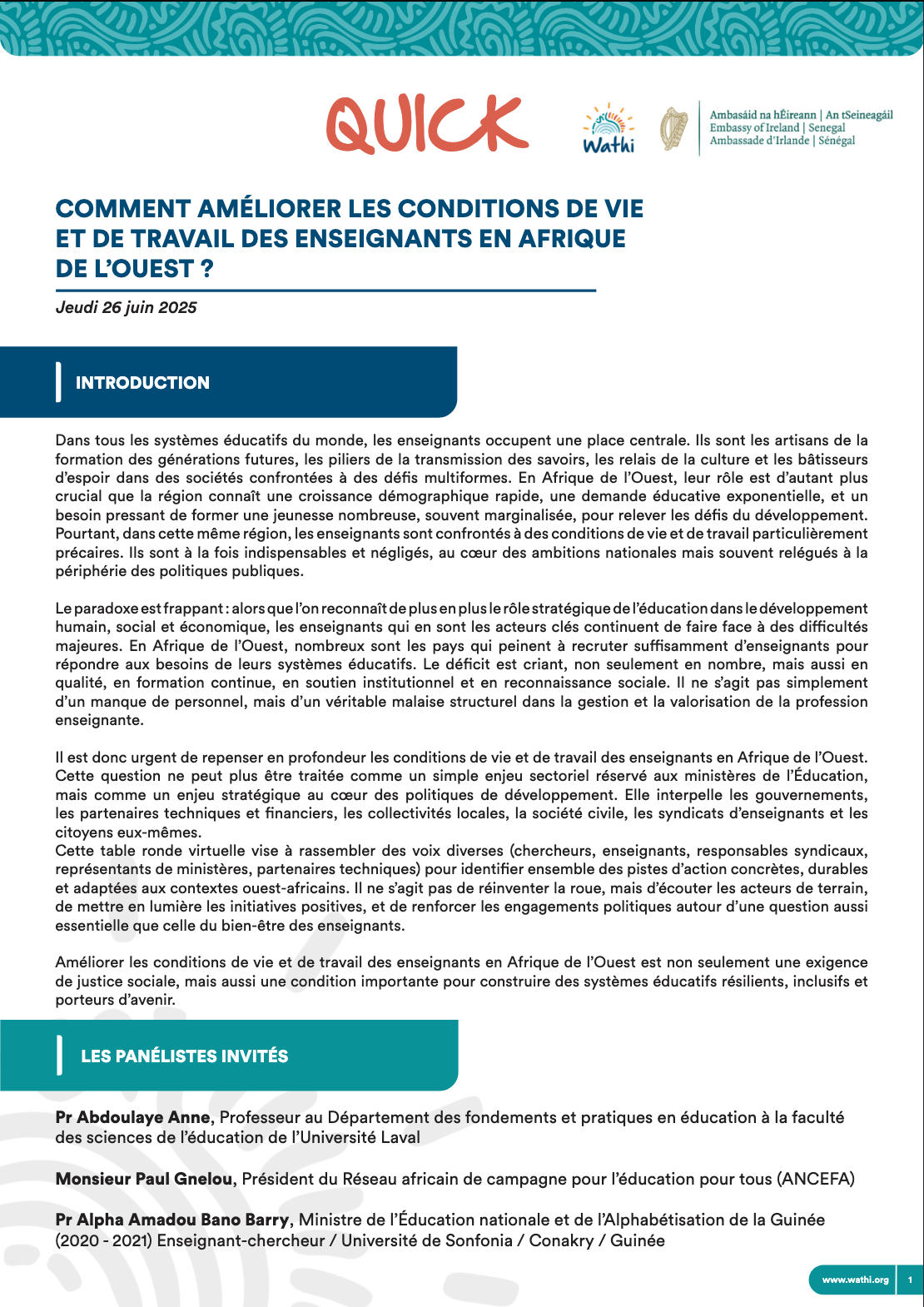 <strong>Comment améliorer les conditions de vie et de travail des enseignants en Afrique de l’Ouest ?</strong>