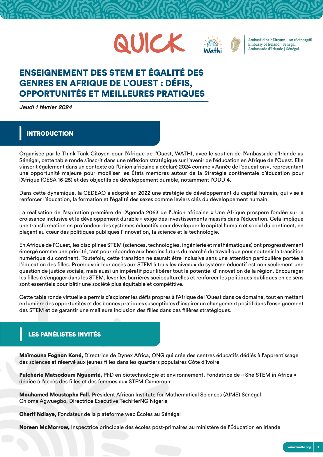 <strong>Enseignement des stem et égalité des genres en Afrique de l'Ouest : défis, opportunités et meilleures pratiques</strong>