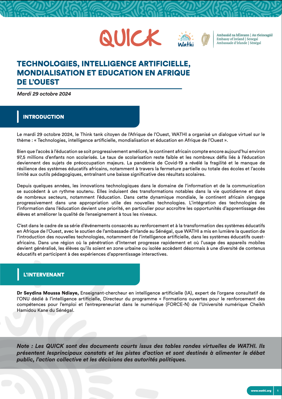 <strong>Technologies, intelligence artificielle, mondialisation et éducation en Afrique de l’Ouest</strong>