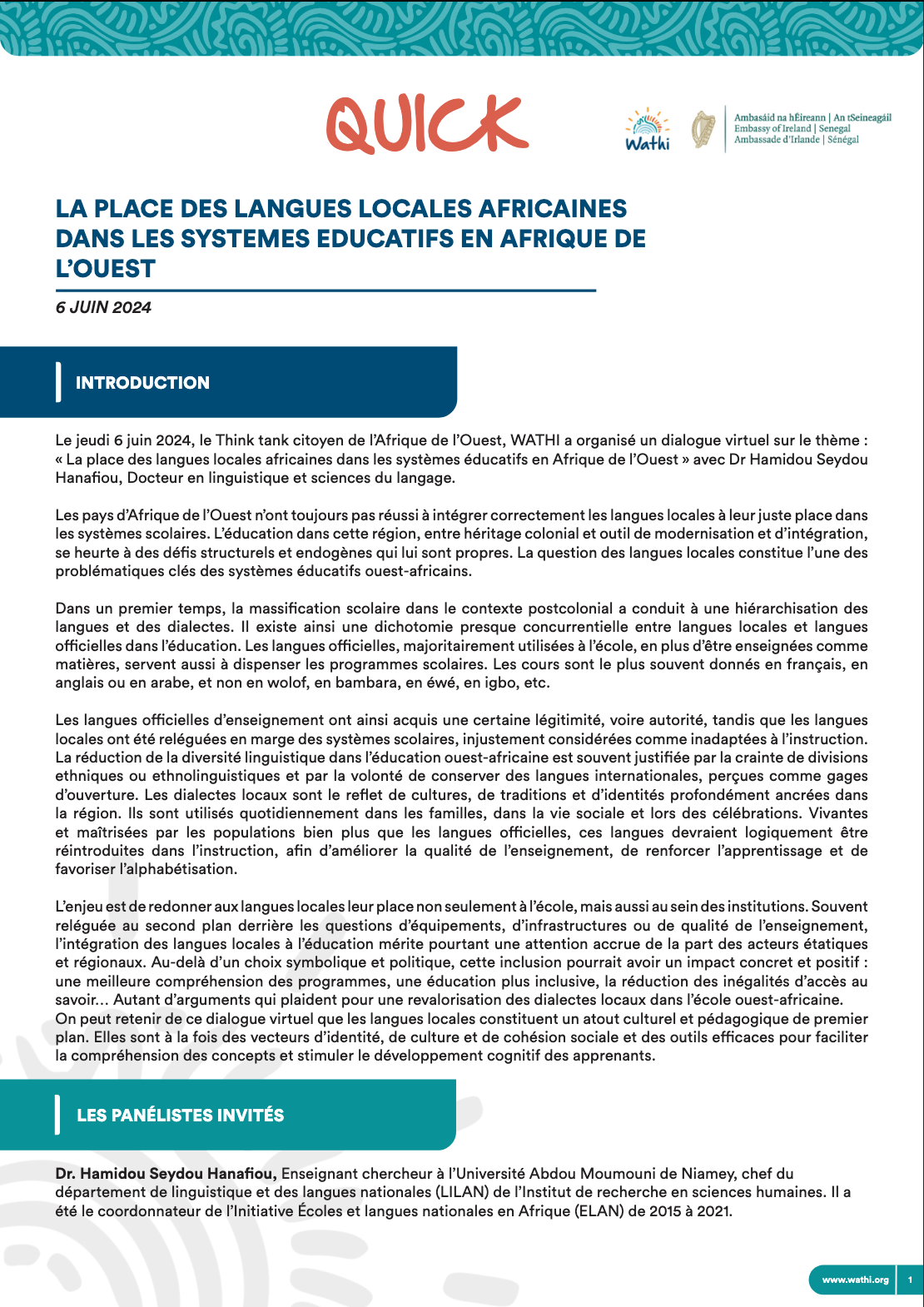 <strong>La place des langues locales africaines dans les systèmes éducatifs en Afrique de l’Ouest</strong>