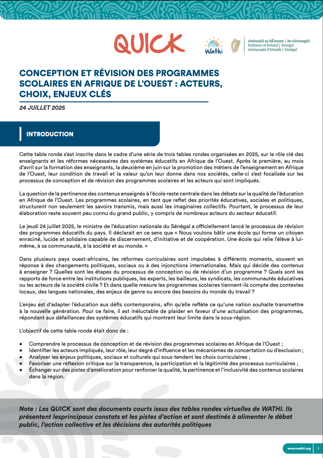 <strong>Conception et révision des programmes scolaires en Afrique de l’Ouest : acteurs, choix, enjeux clés</strong>