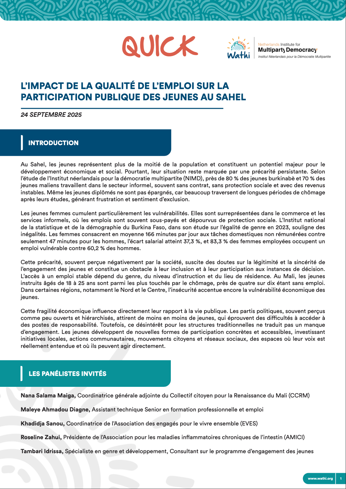 <strong>L’impact de la qualité de l’emploi sur la participation publique des jeunes au Sahel</strong>