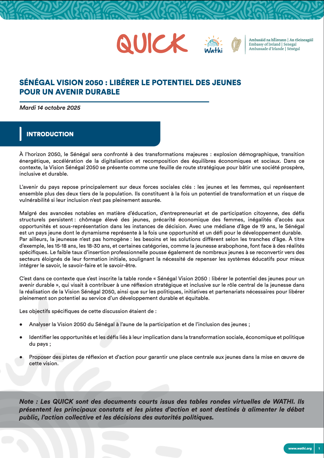 <strong>Sénégal Vision 2050 : libérer le potentiel des jeunes pour un avenir durable</strong>