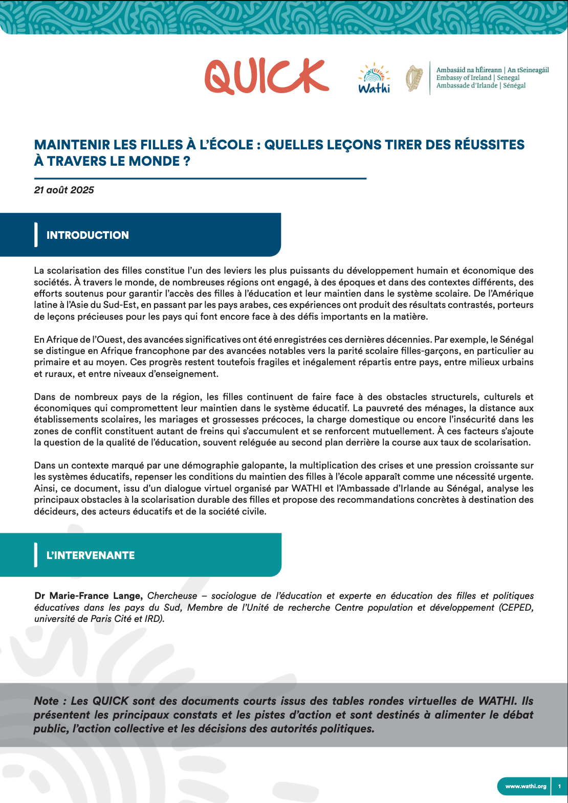 <strong>Maintenir les filles à l'école : quelles leçons tirer des réussites à travers le monde ?</strong>