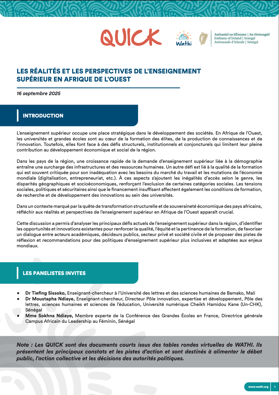 <strong>Les réalités et les perspectives de l’enseignement supérieur en Afrique de l’Ouest</strong>